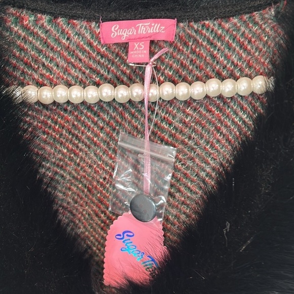 Sugar Thrillz Holiday Party Cardigan Sweater faux fur trim new size xs women’s - Picture 3 of 4